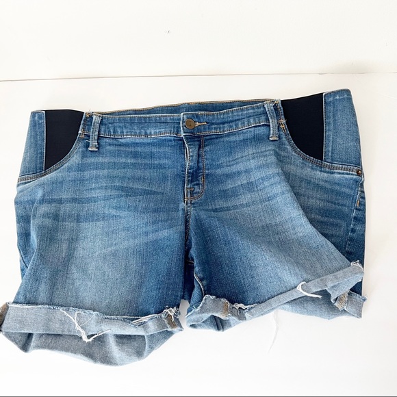 ISABEL MATERNITY Skinny Crop Denim Jean Shorts RAW HEM rolled Spandex Size 18‎ - Picture 1 of 5